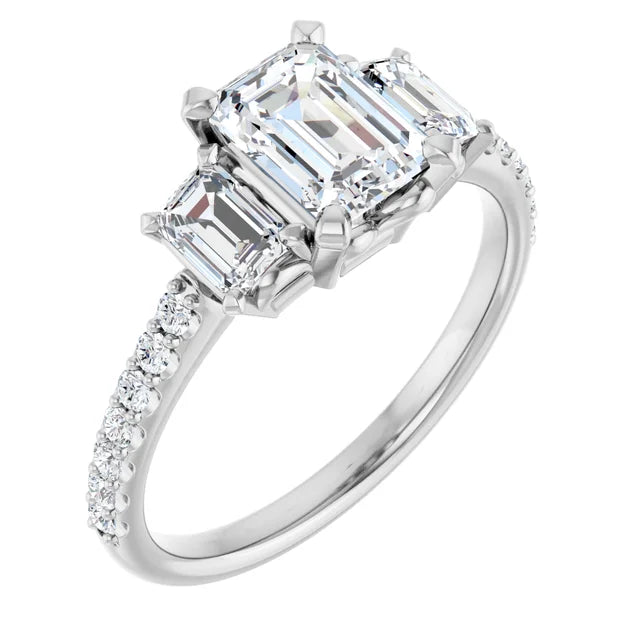 14K White 7x5 mm Emerald Lab Grown Engagement Ring