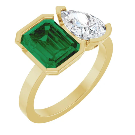 14K Yellow 9 x 6 mm Pear Two-Stone Engagement Ring Mounting