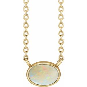14K Yellow Gold Natural White Opal Cabochon Necklace