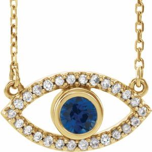 14K Yellow Gold Lab-Grown Blue Sapphire & Natural White Sapphire Evil Eye Necklace