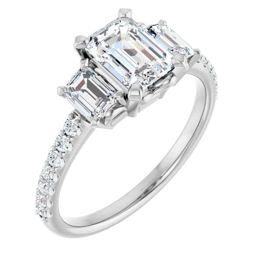 14K White 7x5 mm Emerald Lab Grown Engagement Ring